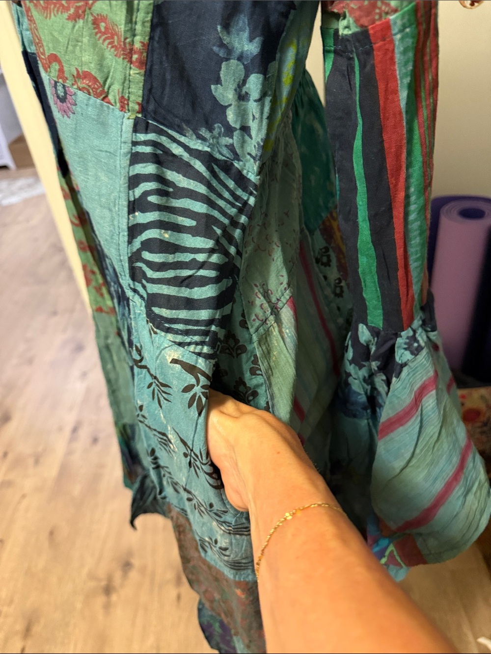 Boho Patchwork V-Neck Long Sleeve Jacket in Teal and Navy - Picture 6 of 9